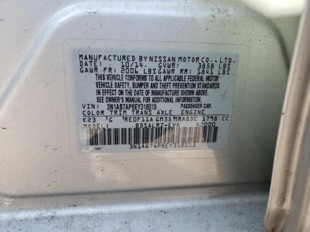 2014 Nissan Sentra VIN 3N1AB7AP8EY318015 Copart auction photo, front end damage thumbnail 12