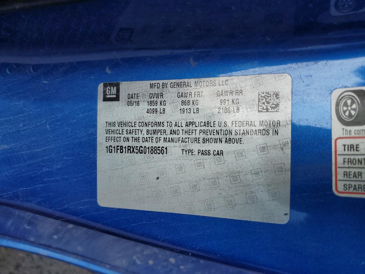 2016 Chevrolet Camaro VIN 1G1FB1RX5G0188561 Copart auction photo, rear end damage thumbnail 12
