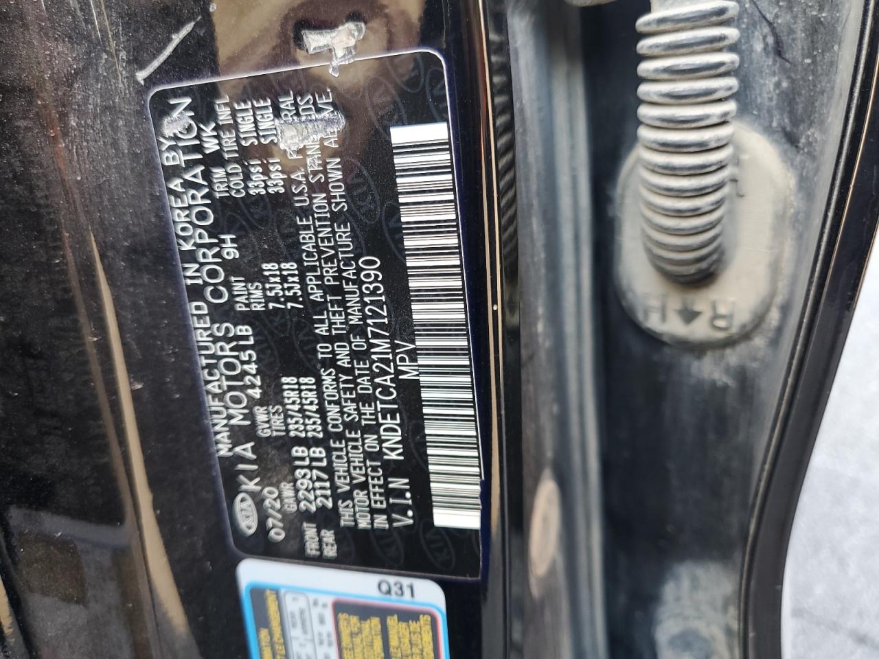2021 KIA Seltos VIN KNDETCA21M7121390 Copart auction photo, front end damage thumbnail 14