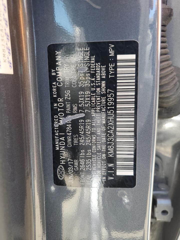 2017 Hyundai Tucson VIN KM8J3CA2XHU519957 Copart auction photo, hail damage thumbnail 13