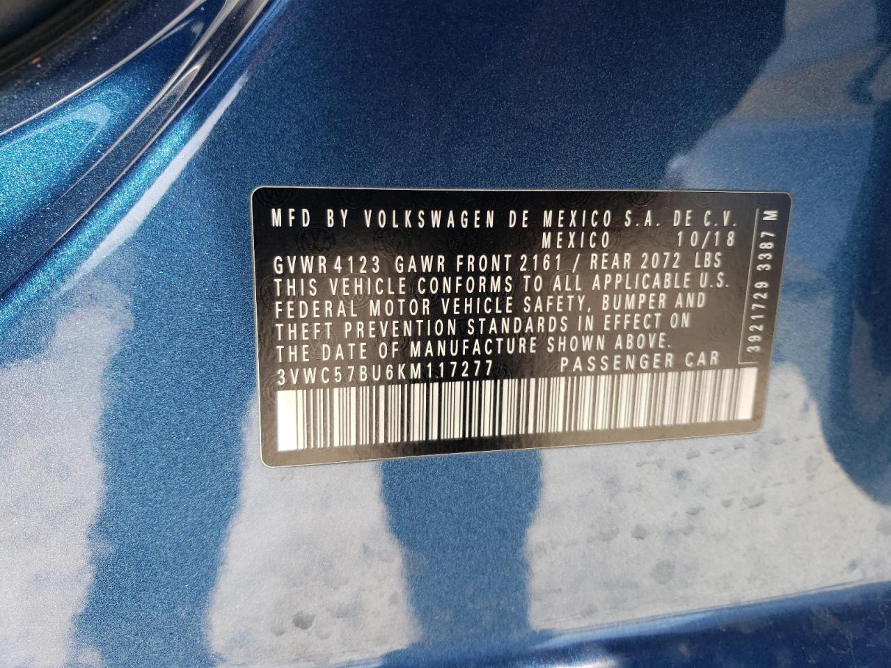 2019 Volkswagen Jetta VIN 3VWC57BU6KM117277 Copart auction photo, front end / side damage thumbnail 14