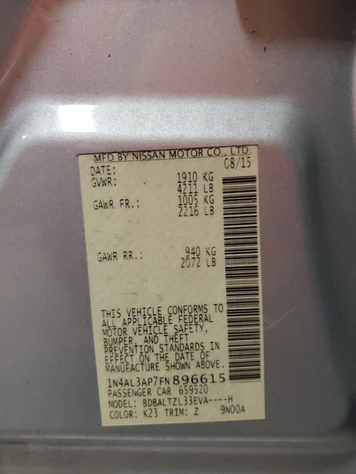 2015 Nissan Altima VIN 1N4AL3AP7FN896615 Copart auction photo, rear end damage thumbnail 12