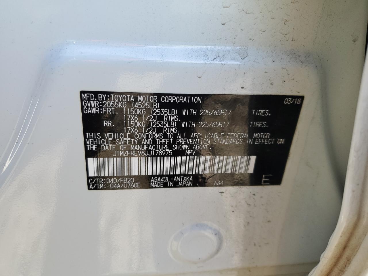 2018 Toyota RAV 4 VIN JTMZFREV8JJ178975 Copart auction photo, front end damage thumbnail 13