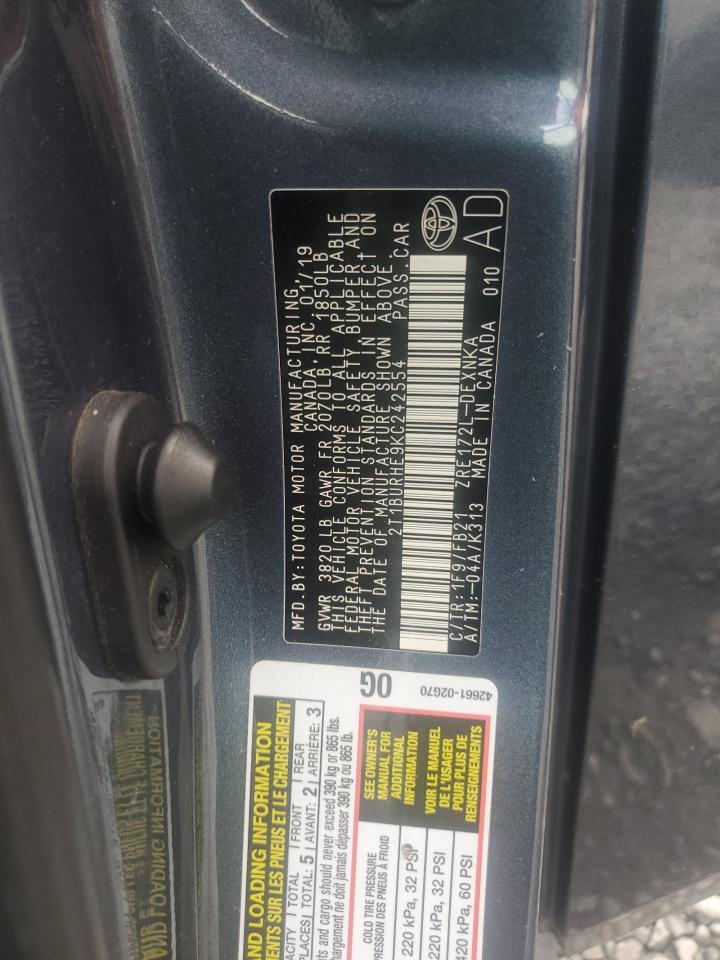 2019 Toyota Corolla VIN 2T1BURHE9KC242554 Copart auction photo, side / front end damage thumbnail 14