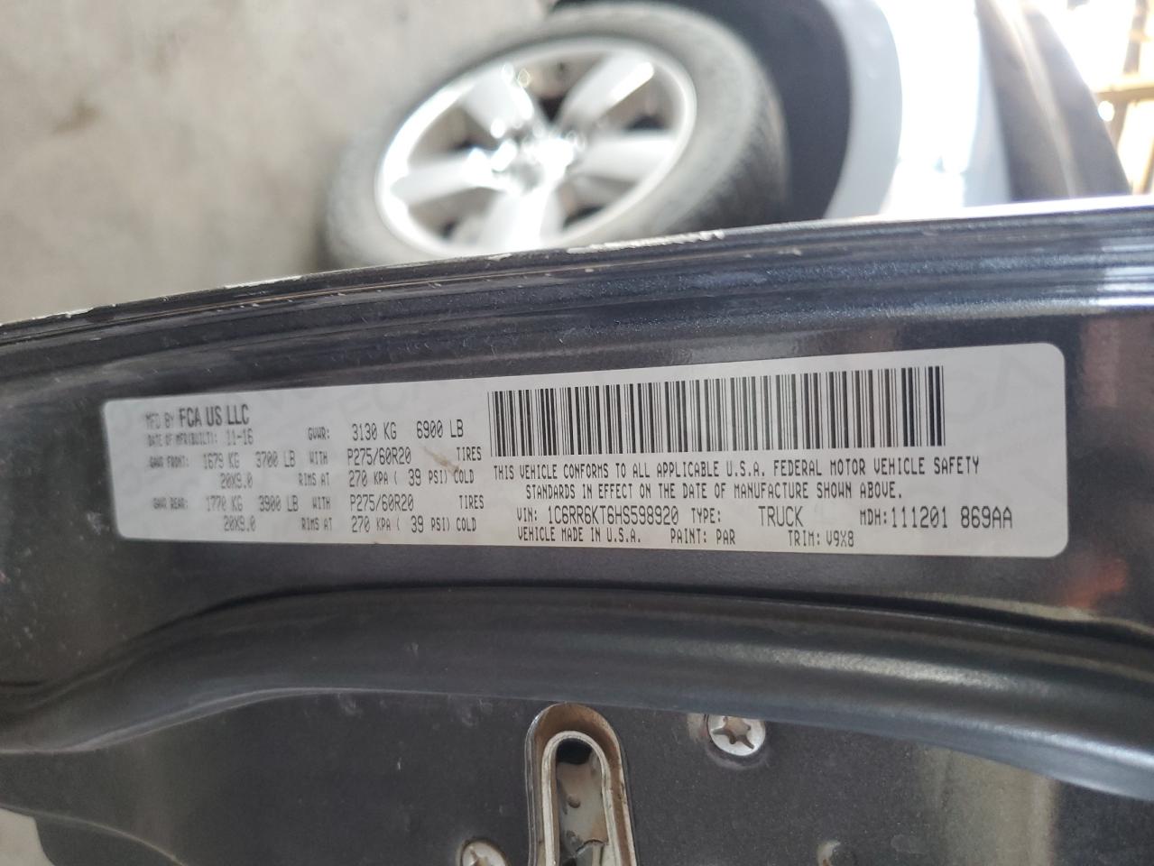 2017 RAM 1500 VIN 1C6RR6KT6HS598920 Copart auction photo, side / front end damage thumbnail 12
