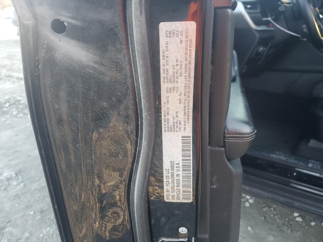 2021 Jeep Grand Cherokee VIN 1C4RJJAG9M8160522 Copart auction photo, front end / side damage thumbnail 16