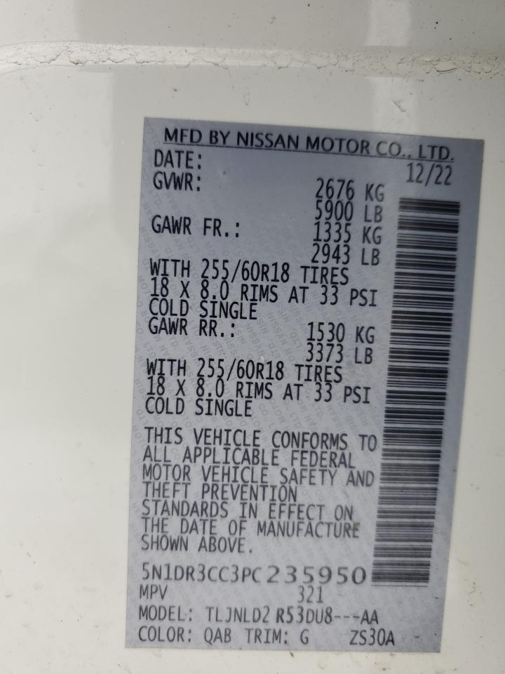 2023 Nissan Pathfinder VIN 5N1DR3CC3PC235950 Copart auction photo, front end / rear end damage thumbnail 14