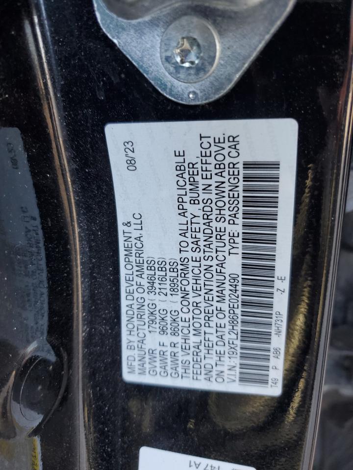 2023 Honda Civic VIN 19XFL2H86PE024490 Copart auction photo, front end / side damage thumbnail 12