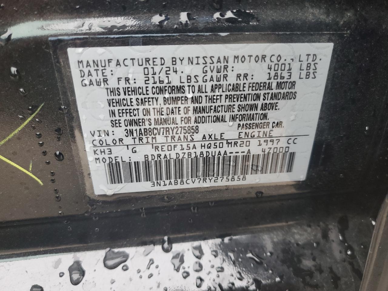 2024 Nissan Sentra VIN 3N1AB8CV7RY275858 Copart auction photo, all over damage thumbnail 13