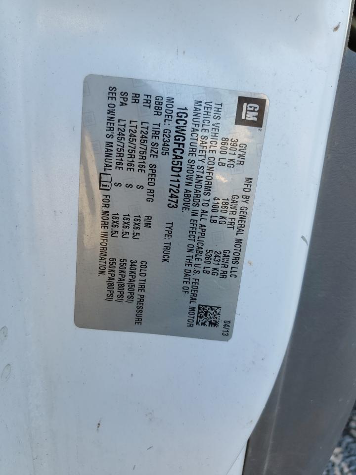 2013 Chevrolet Express VIN 1GCWGFCA5D1172473 Copart auction photo, front end damage thumbnail 14