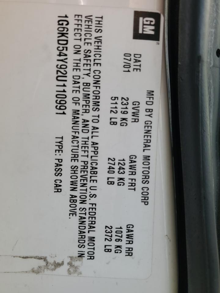 2002 Cadillac De Ville VIN 1G6KD54Y92U110991 Copart auction photo, front end damage thumbnail 13