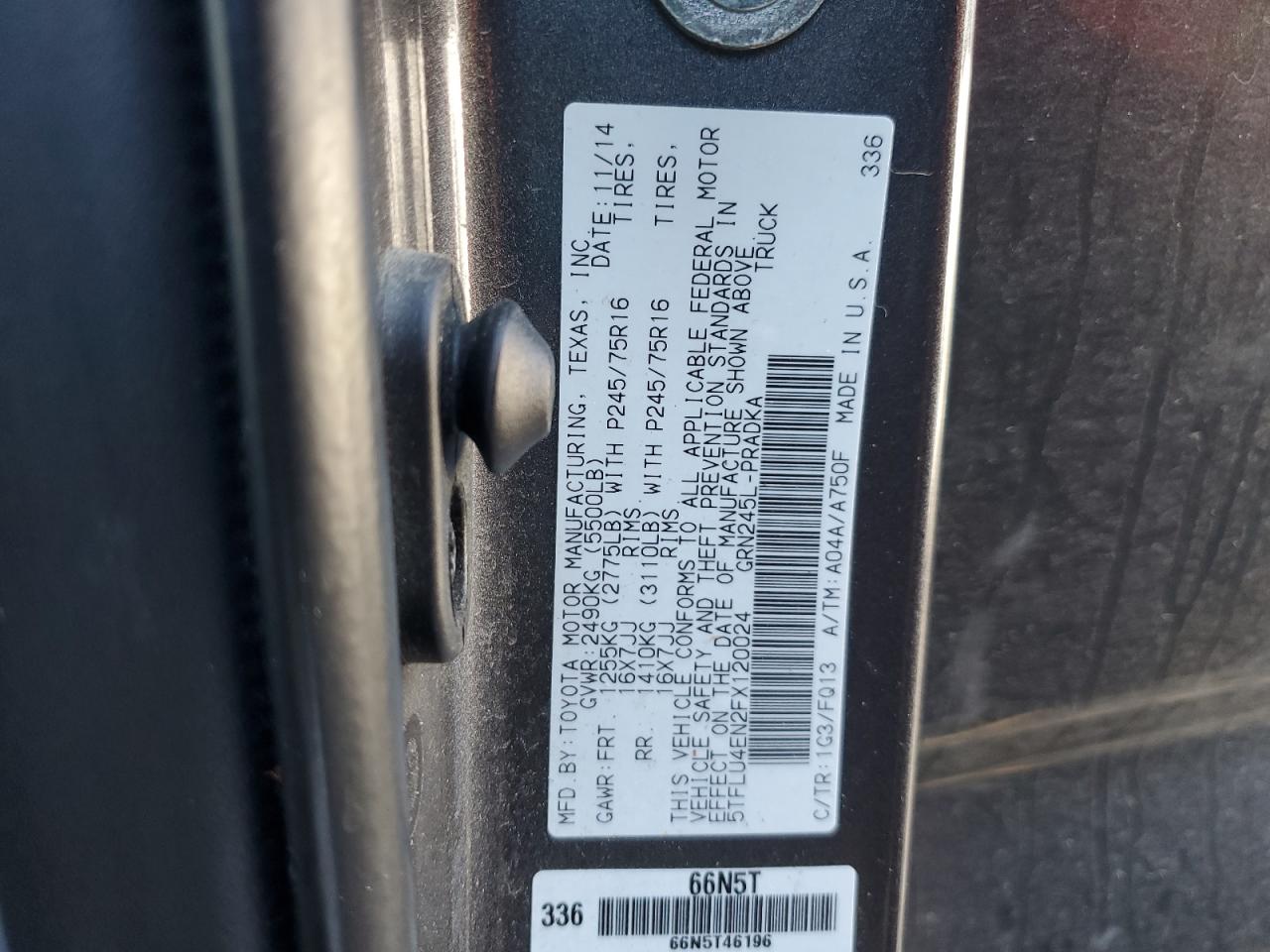 2015 Toyota Tacoma VIN 5TFLU4EN2FX120024 Copart auction photo, front end damage thumbnail 14