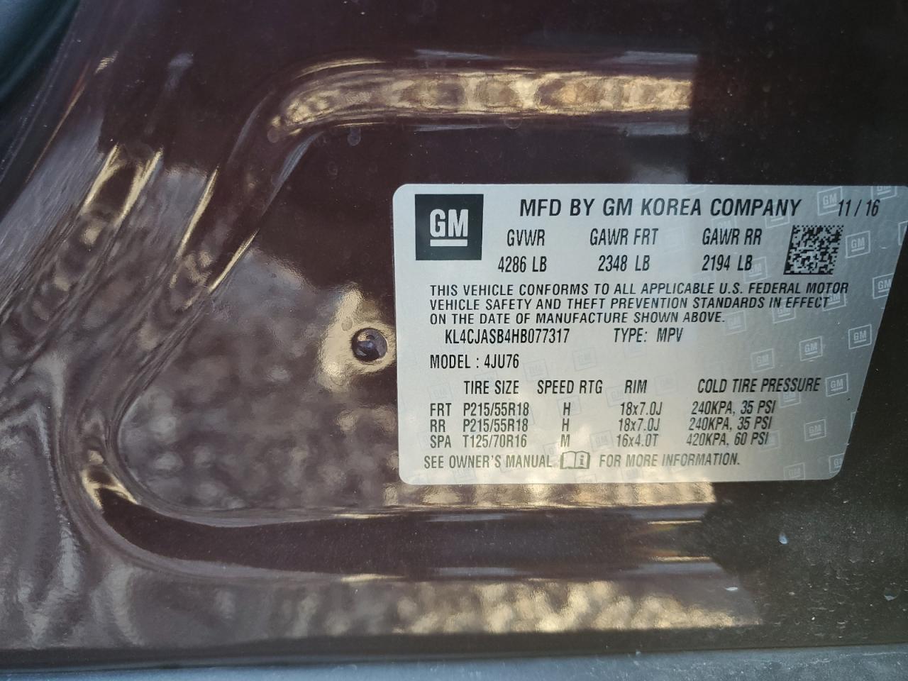 2017 Buick Encore VIN KL4CJASB4HB077317 Copart auction photo, front end damage thumbnail 12