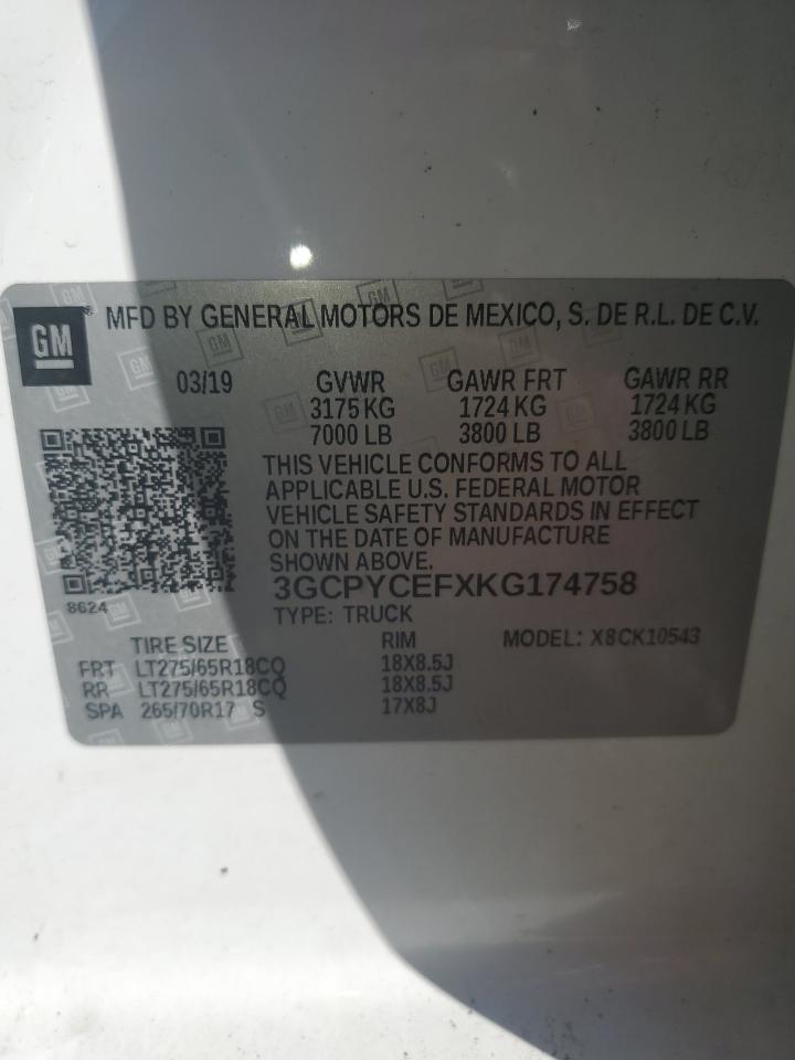 2019 Chevrolet Silverado VIN 3GCPYCEFXKG174758 Copart auction photo, rear end / front end damage thumbnail 14