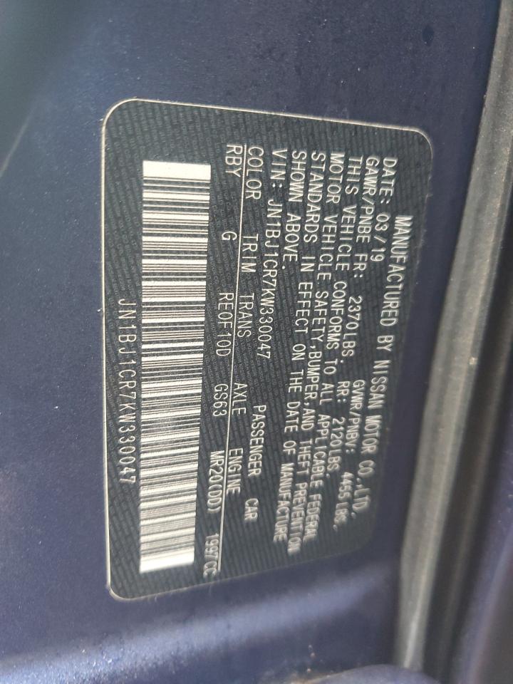 2019 Nissan Rogue VIN JN1BJ1CR7KW330047 Copart auction photo, front end damage thumbnail 12