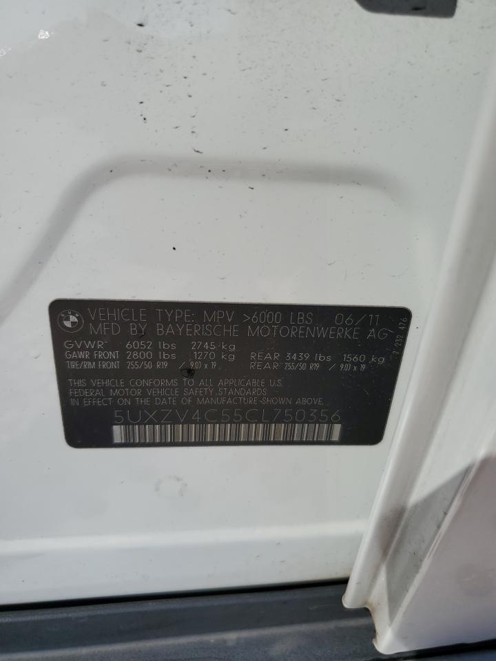 2012 BMW X5 VIN 5UXZV4C55CL750356 Copart auction photo, front end damage thumbnail 14