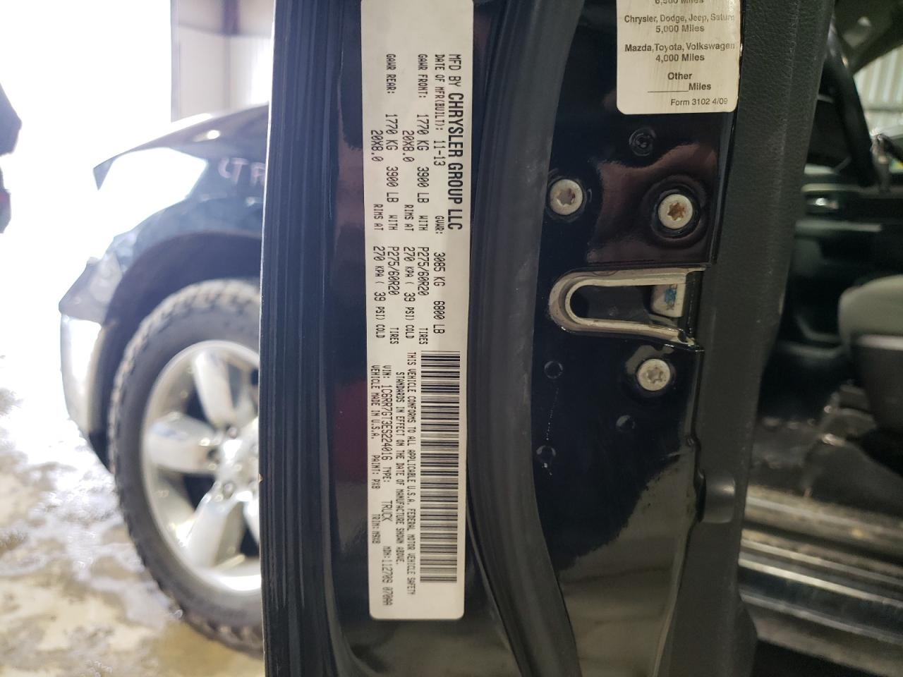 2014 RAM 1500 VIN 1C6RR7GT3ES224016 Copart auction photo, front end / side damage thumbnail 13