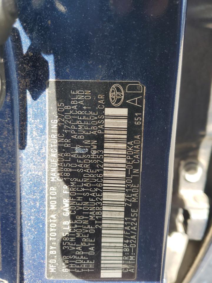 2006 Toyota Corolla VIN 2T1BR32E76C612753 Copart auction photo, front end / minor dent/scratches damage thumbnail 15