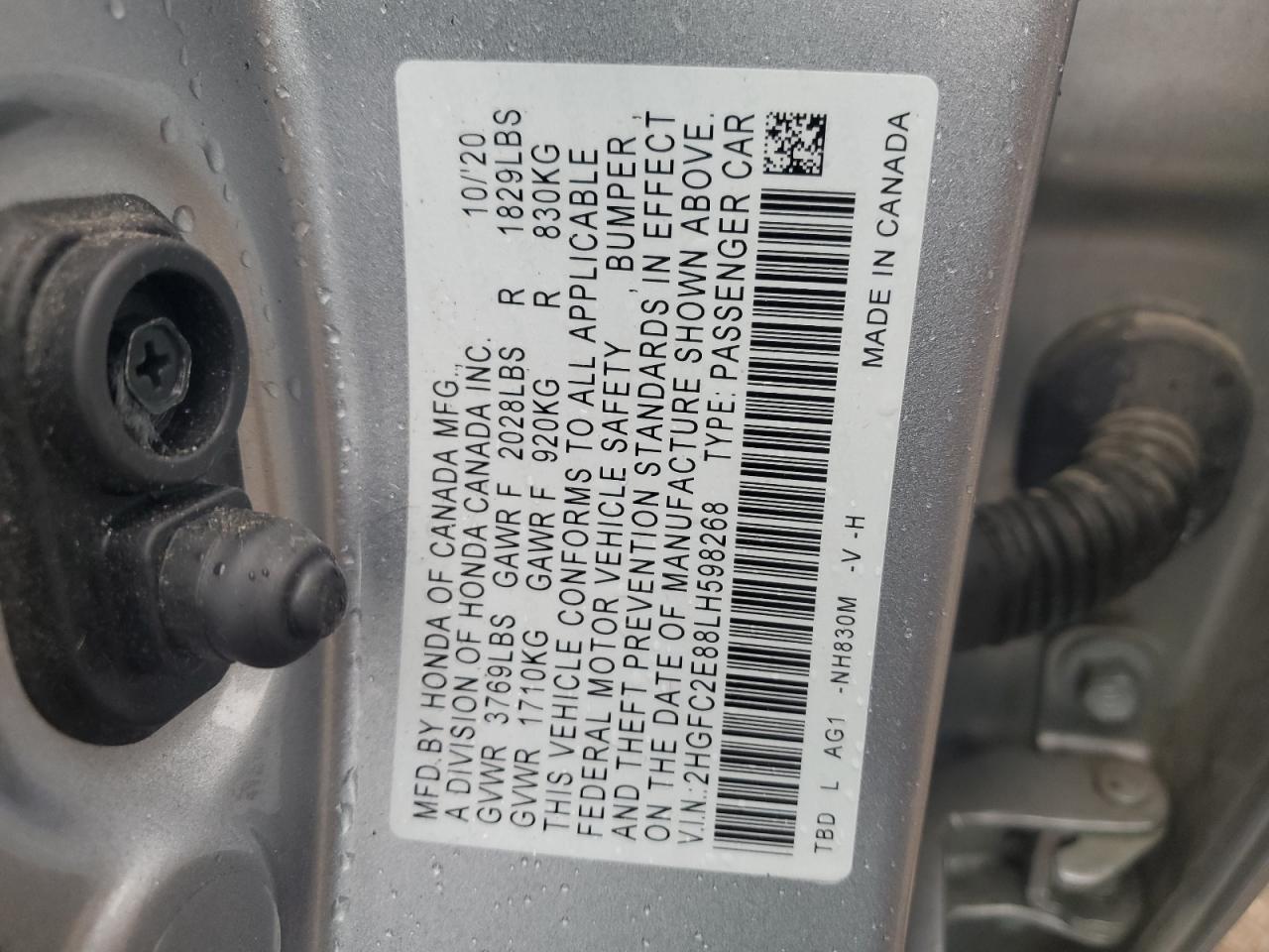 2020 Honda Civic VIN 2HGFC2E88LH598268 Copart auction photo, front end / rear end damage thumbnail 14