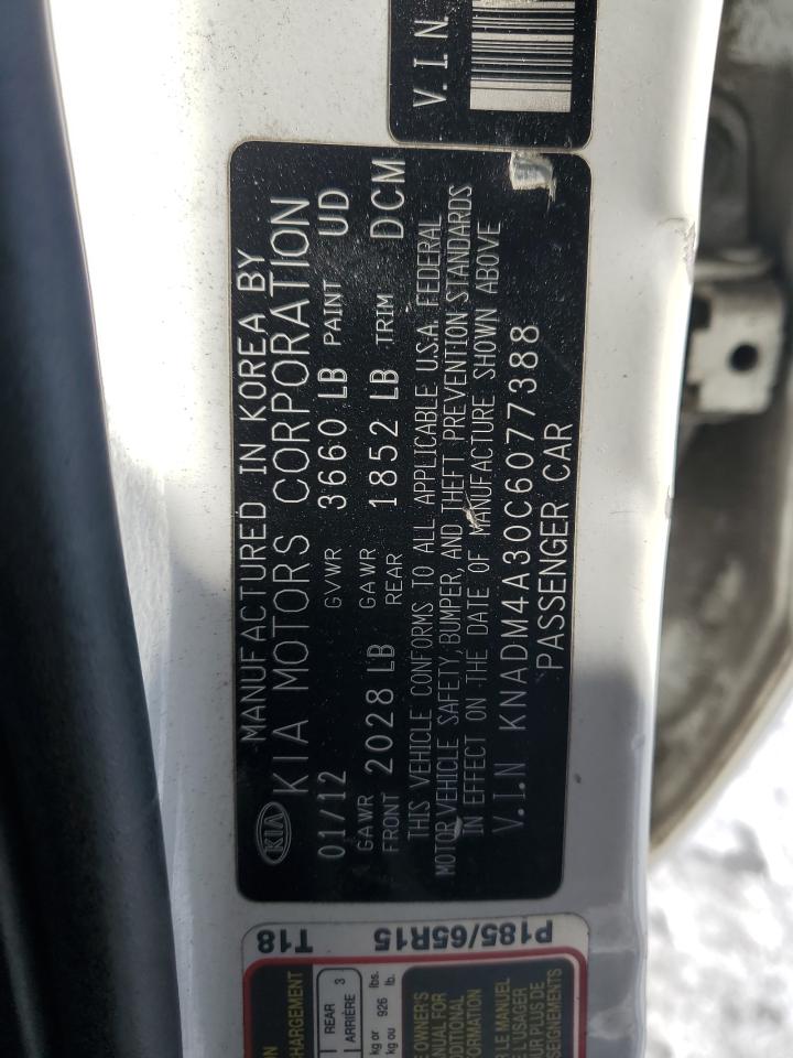 2012 KIA Rio VIN KNADM4A30C6077388 Copart auction photo, side damage thumbnail 12