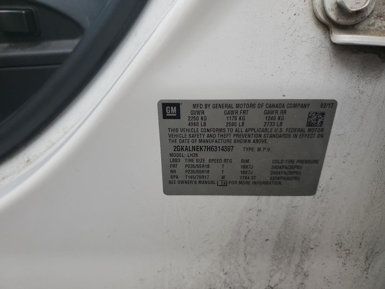 2017 GMC Terrain VIN 2GKALNEK7H6314397 Copart auction photo, all over damage thumbnail 12