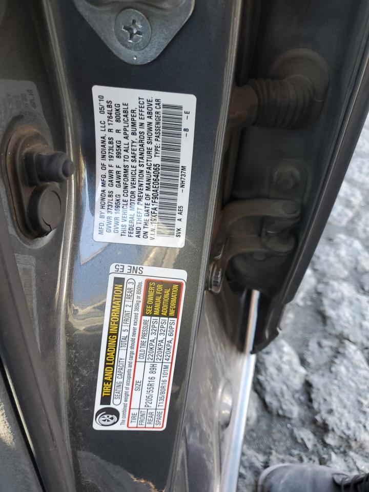 2010 Honda Civic VIN 19XFA1F90AE064065 Copart auction photo, rear end damage thumbnail 12