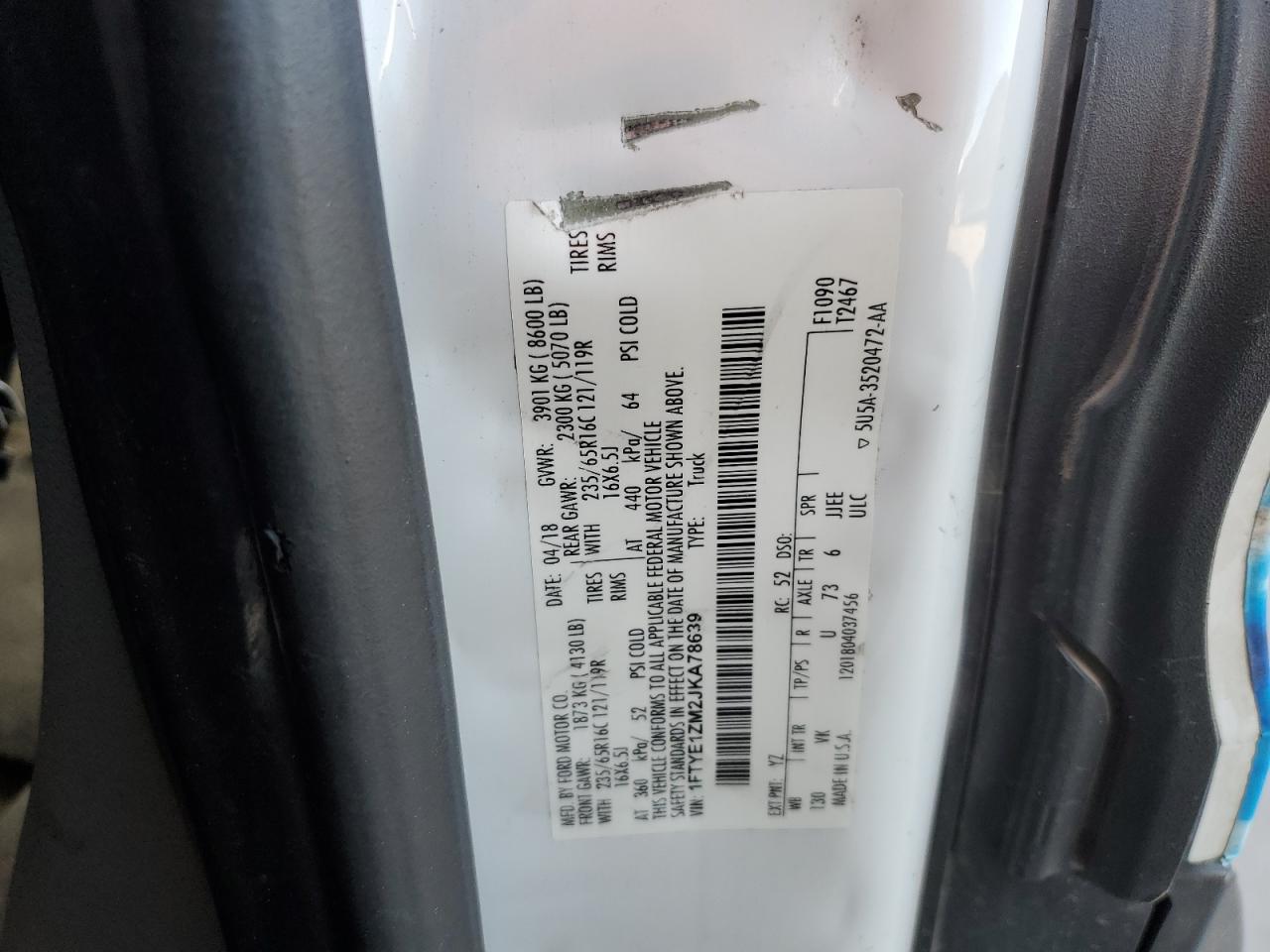 2018 Ford Transit VIN 1FTYE1ZM2JKA78639 Copart auction photo, side / hail damage thumbnail 16