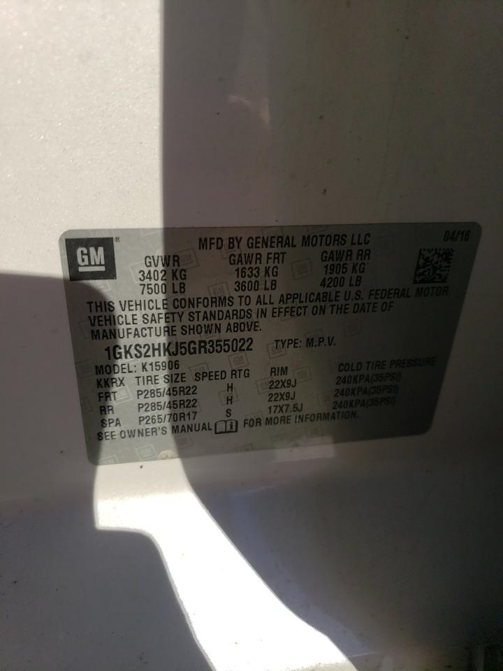 2016 GMC Yukon VIN 1GKS2HKJ5GR355022 Copart auction photo, side / front end damage thumbnail 15