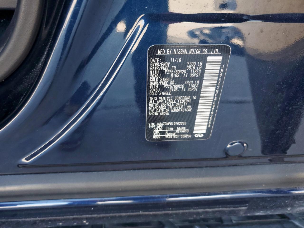 2020 Infiniti QX80 VIN JN8AZ2NF8L9702283 Copart auction photo, front end / rear end damage thumbnail 16