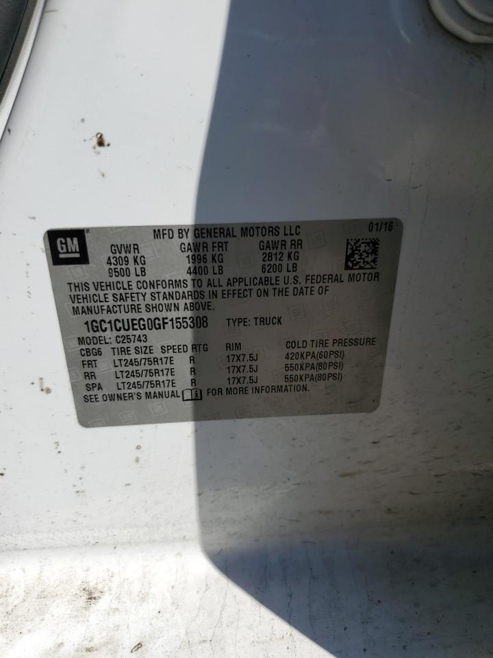 2016 Chevrolet Silverado VIN 1GC1CUEG0GF155308 Copart auction photo, front end / rear end damage thumbnail 12