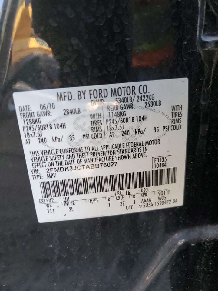 2010 Ford Edge VIN 2FMDK3JC7ABB76027 Copart auction photo, front end / minor dent/scratches damage thumbnail 13