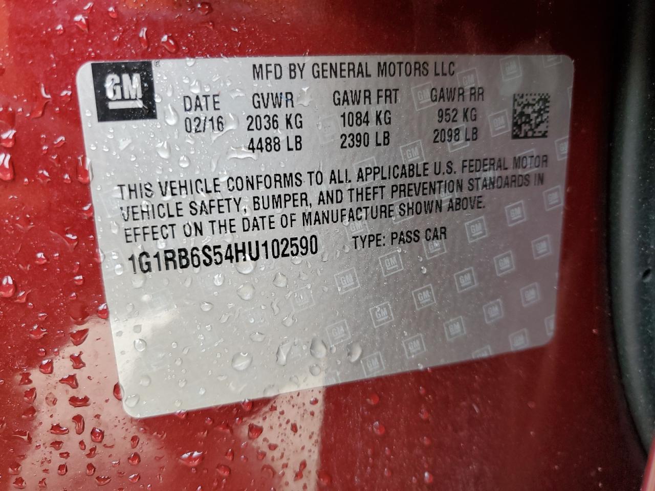 2017 Chevrolet Volt VIN 1G1RB6S54HU102590 Copart auction photo, front end / side damage thumbnail 12
