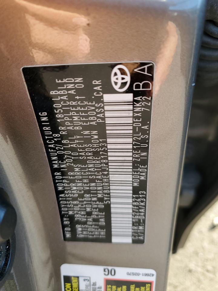 2018 Toyota Corolla VIN 5YFBURHE4JP817531 Copart auction photo, front end damage thumbnail 13