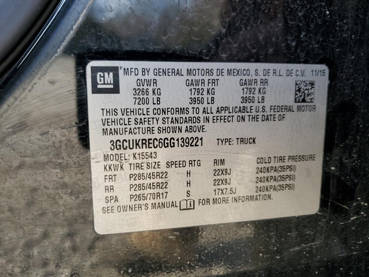2016 Chevrolet Silverado VIN 3GCUKREC6GG139221 Copart auction photo, side damage thumbnail 13