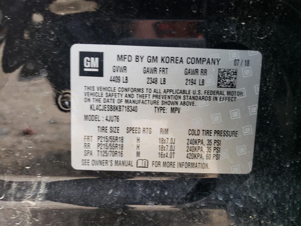 2019 Buick Encore VIN KL4CJESB8KB718340 Copart auction photo, side / undercarriage damage thumbnail 13