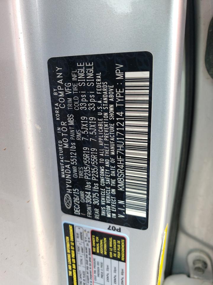 2017 Hyundai Santa Fe VIN KM8SR4HF7HU171214 Copart auction photo, front end damage thumbnail 14