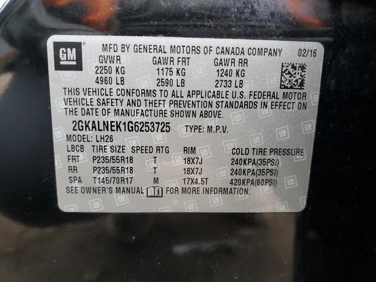 2016 GMC Terrain VIN 2GKALNEK1G6253725 Copart auction photo, side / minor dent/scratches damage thumbnail 13