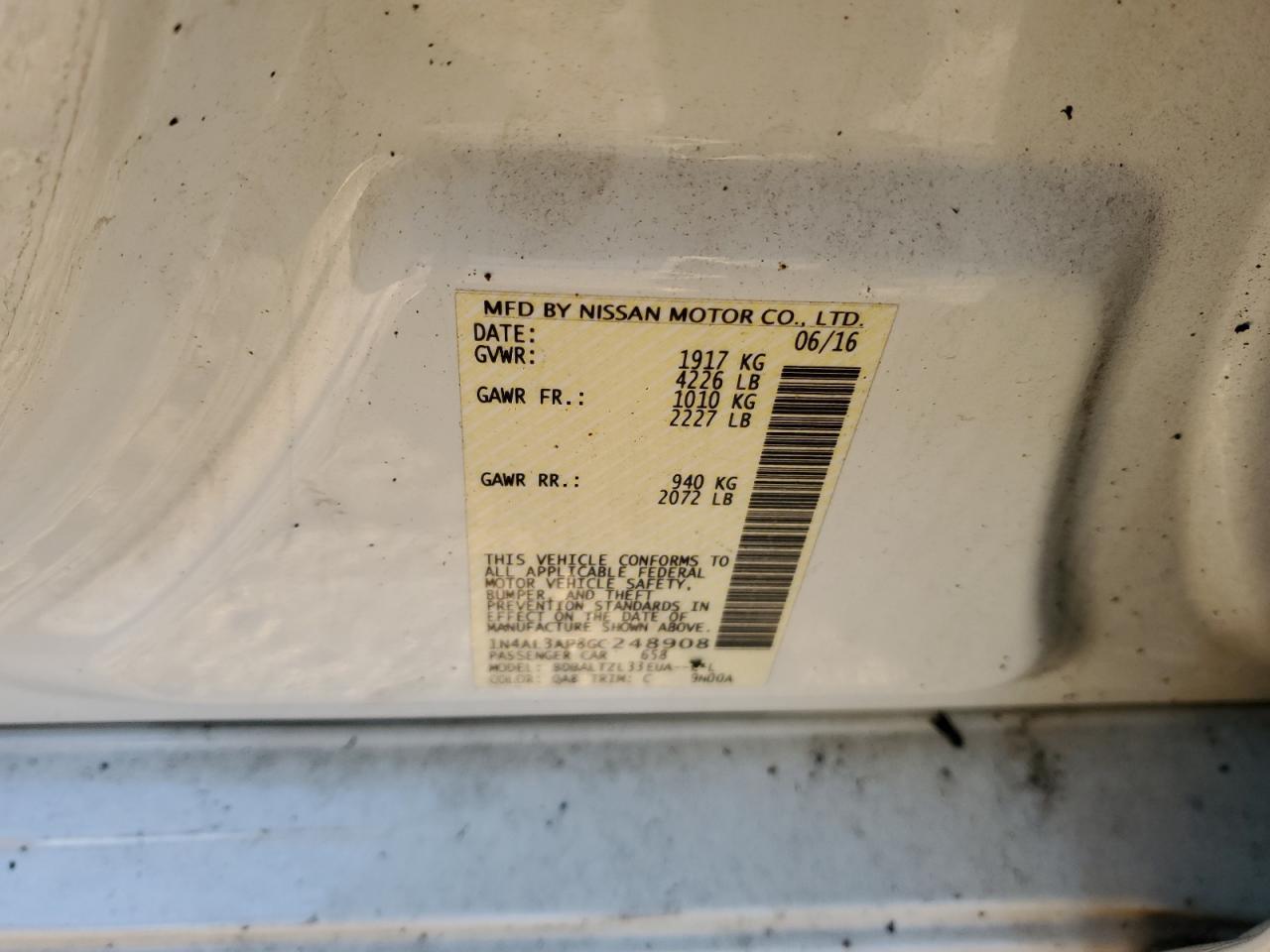 2016 Nissan Altima VIN 1N4AL3AP8GC248908 Copart auction photo, burn - engine / burn damage thumbnail 13