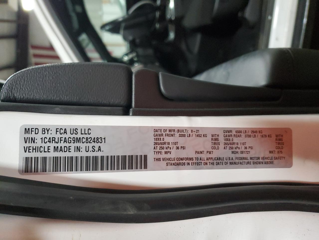 2021 Jeep Grand Cherokee VIN 1C4RJFAG9MC824831 Copart auction photo, all over damage thumbnail 15