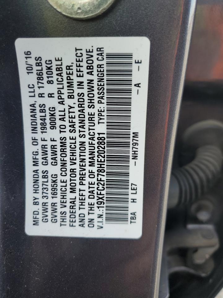2017 Honda Civic VIN 19XFC2F78HE202881 Copart auction photo, side damage thumbnail 12