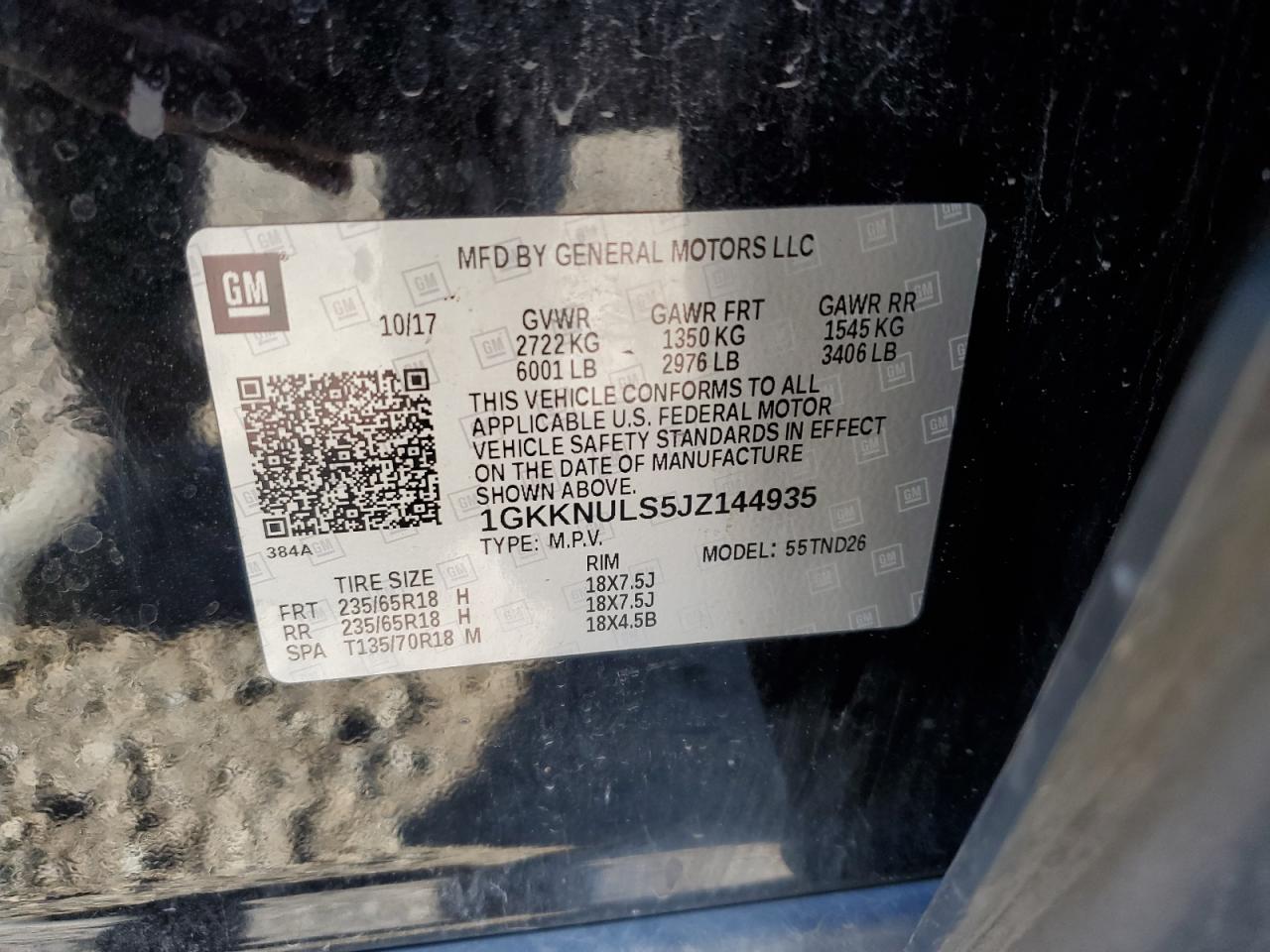 2018 GMC Acadia VIN 1GKKNULS5JZ144935 Copart auction photo, rear end / front end damage thumbnail 14