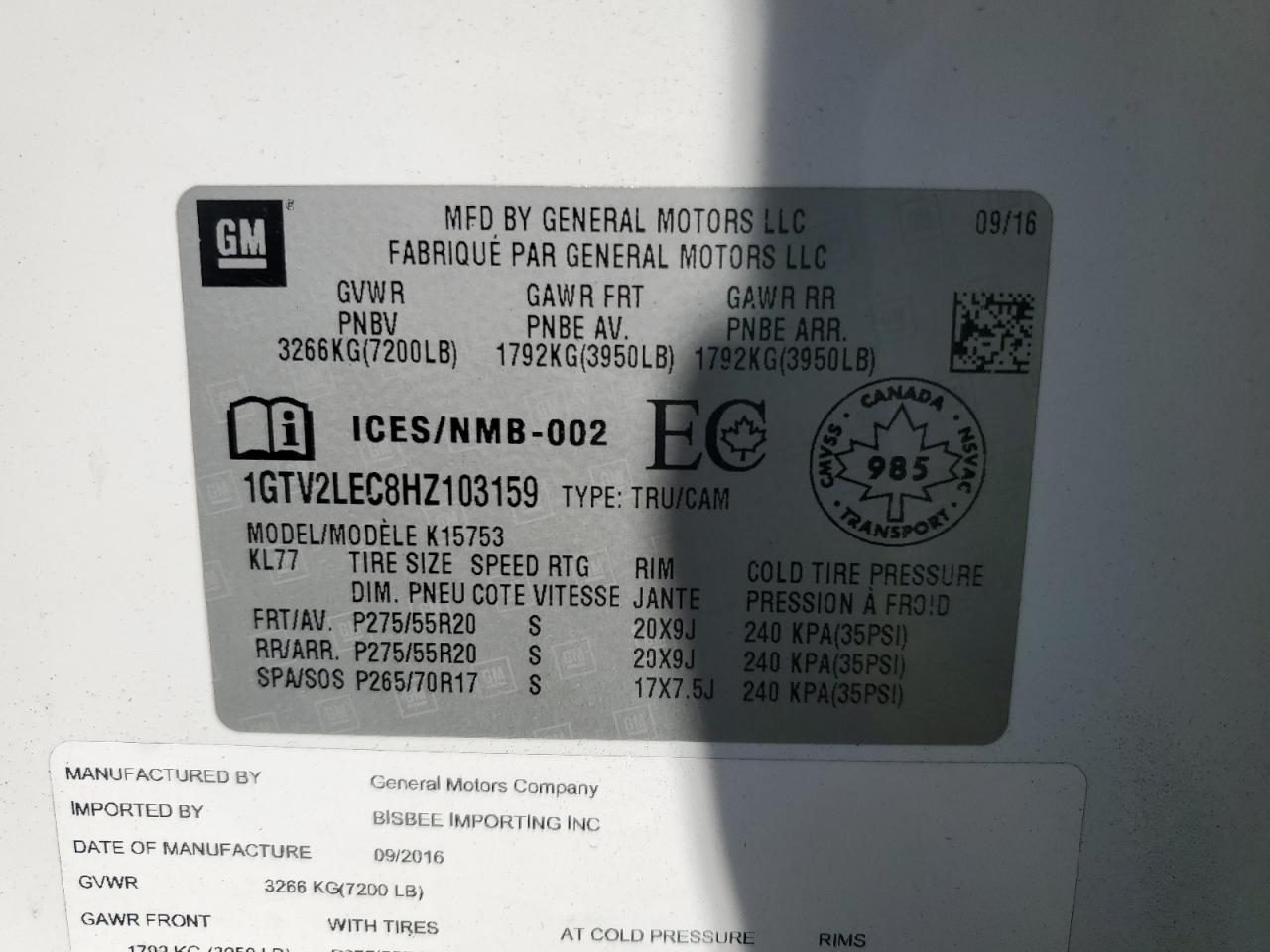 2017 GMC Sierra VIN 1GTV2LEC8HZ103159 Copart auction photo, front end / side damage thumbnail 12