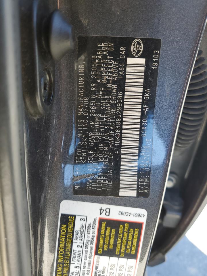 2008 Toyota Avalon VIN 4T1BK36B88U299086 Copart auction photo, front end / rear end damage thumbnail 14