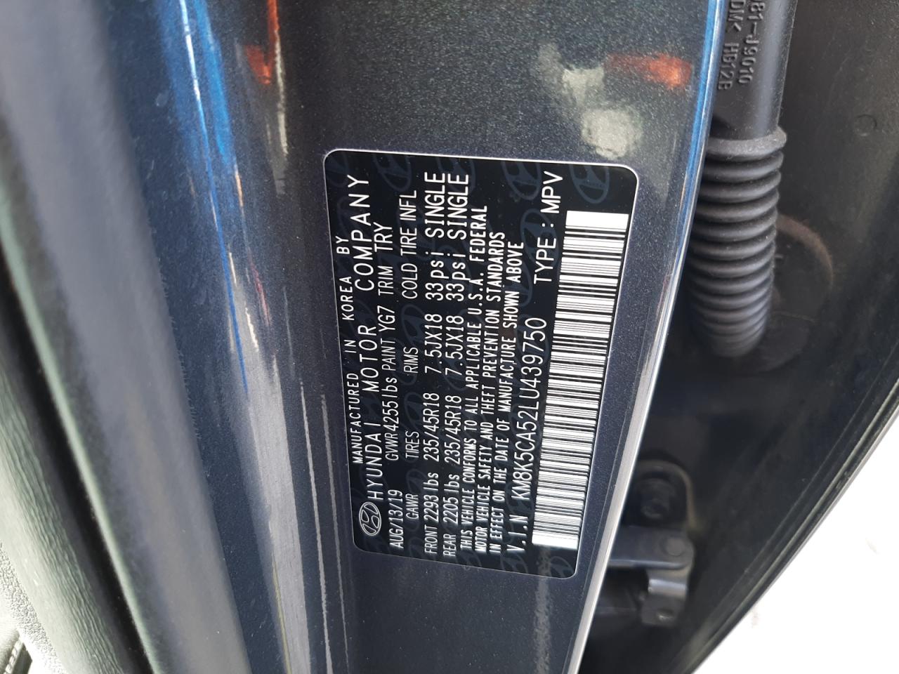2020 Hyundai Kona VIN KM8K5CA52LU439750 Copart auction photo, front end damage thumbnail 13