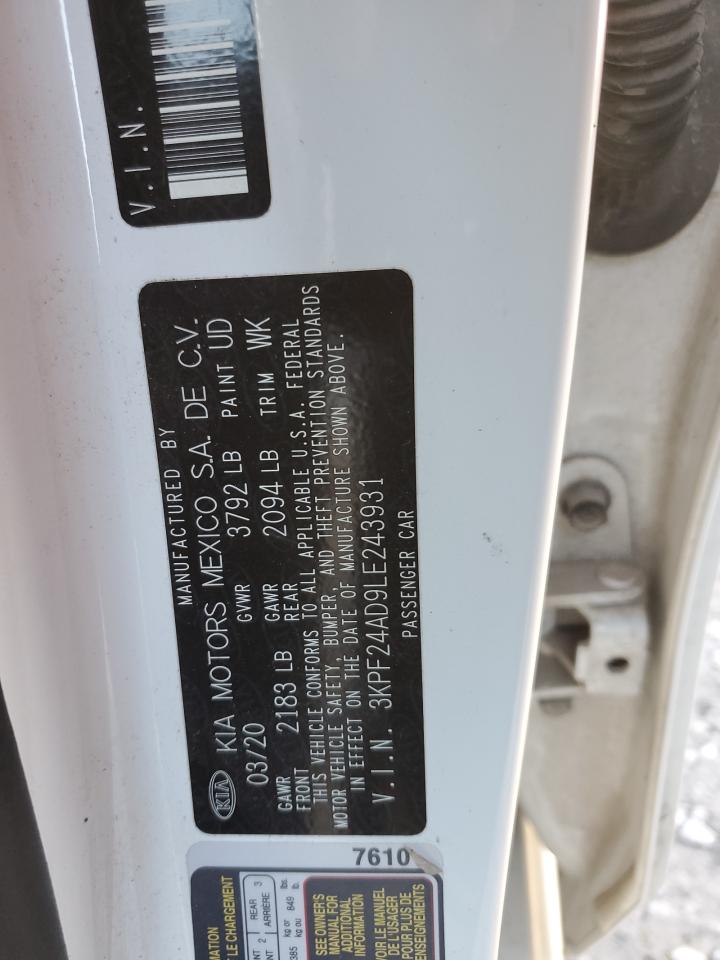2020 KIA Forte VIN 3KPF24AD9LE243931 Copart auction photo, all over damage thumbnail 12