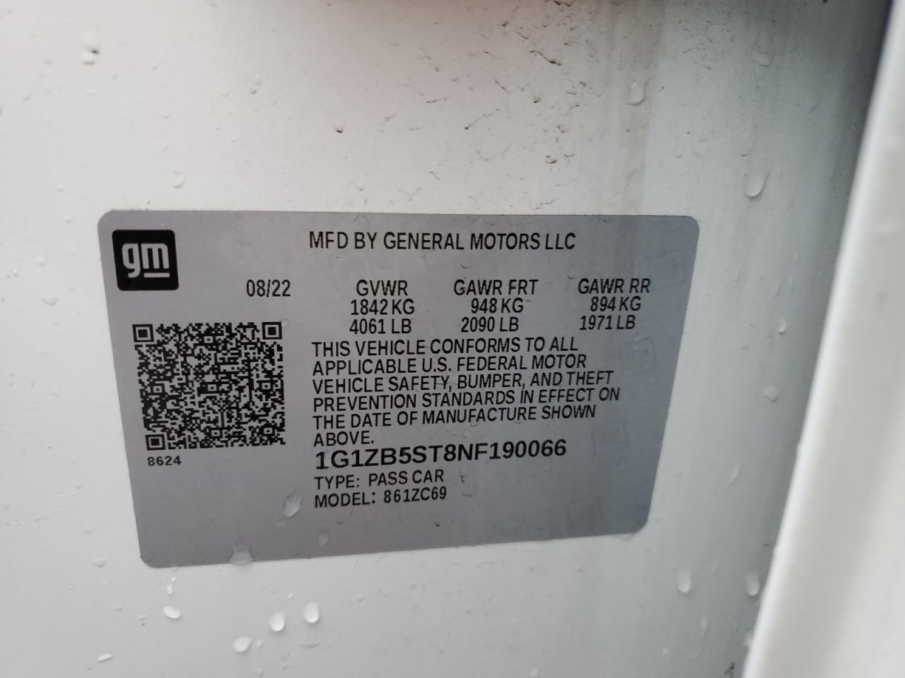 2022 Chevrolet Malibu VIN 1G1ZB5ST8NF190066 Copart auction photo, side damage thumbnail 12