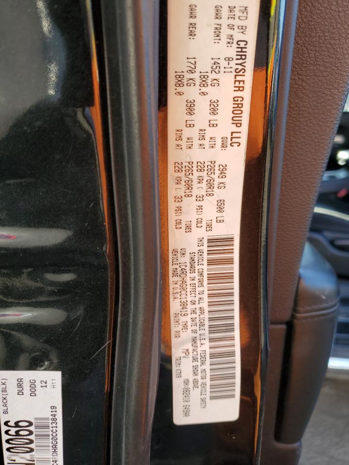 2012 Dodge Durango VIN 1C4RDHAG0CC138419 Copart auction photo, front end damage thumbnail 14