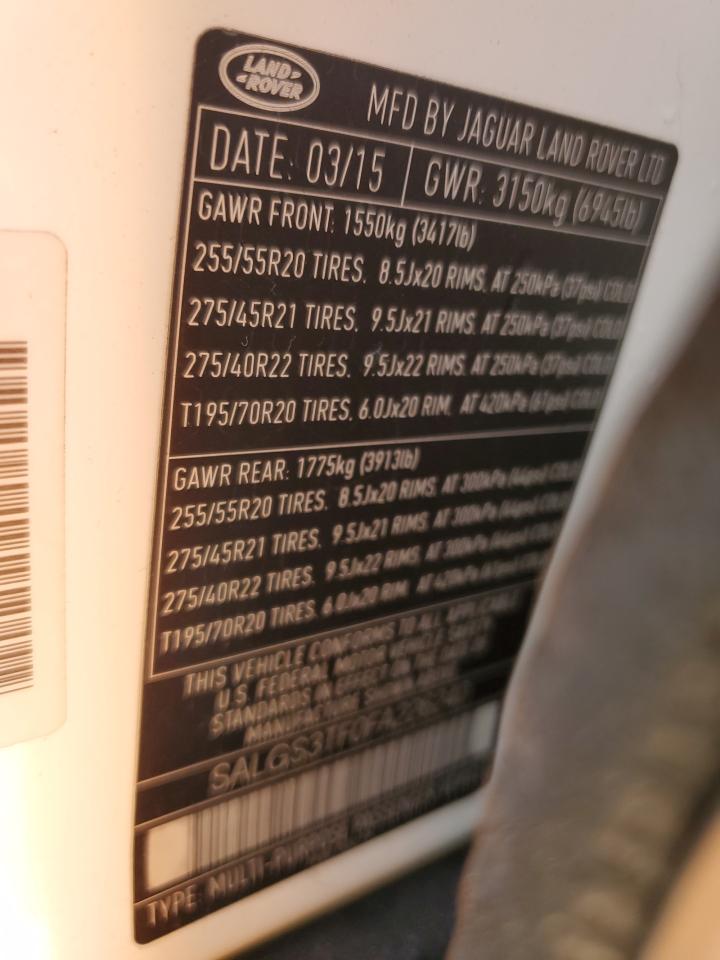 2015 Land Rover Range Rover VIN SALGS3TF0FA226240 Copart auction photo, rear end damage thumbnail 14