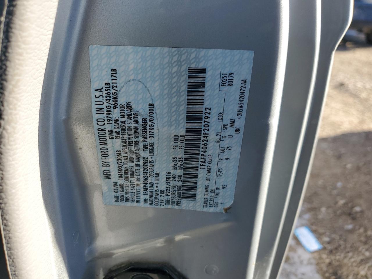 2004 Ford Mustang VIN 1FAFP40624F207922 Copart auction photo, side damage thumbnail 12