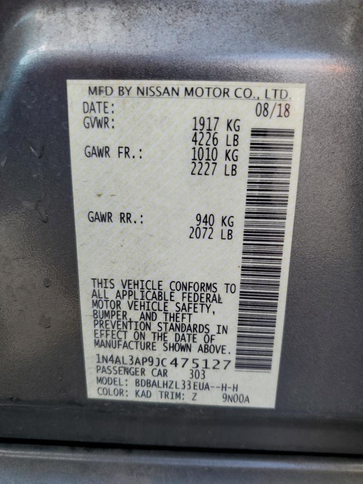 2018 Nissan Altima VIN 1N4AL3AP9JC475127 Copart auction photo, front end / side damage thumbnail 14
